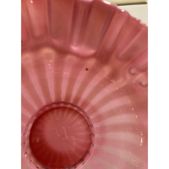 FENTON Cranberry Opalescent Striped Rose Overlay Ruffled Art Brides Bowl - Picture 10 of 16